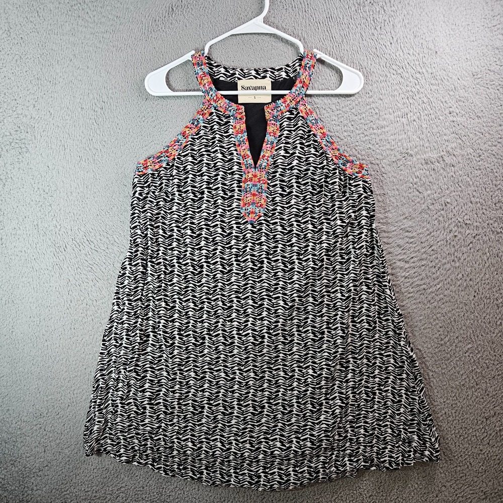 NEW Savanna Jane Sleeveless Mini‎ Dress Small Embroidered Boho Black White